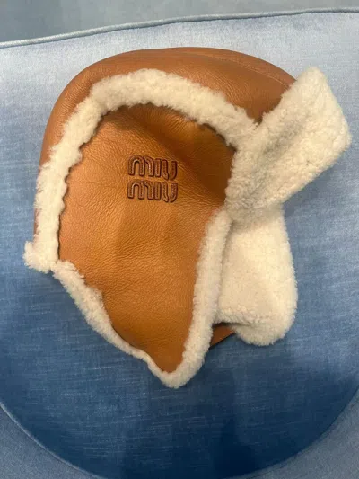 Miu Miu Shearling Hat In Brown