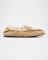 Miu Miu Shearling Lined Suede Penny Loafers In Brown
