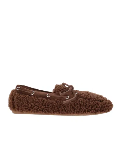 Miu Miu Shearling Loafers In Brown
