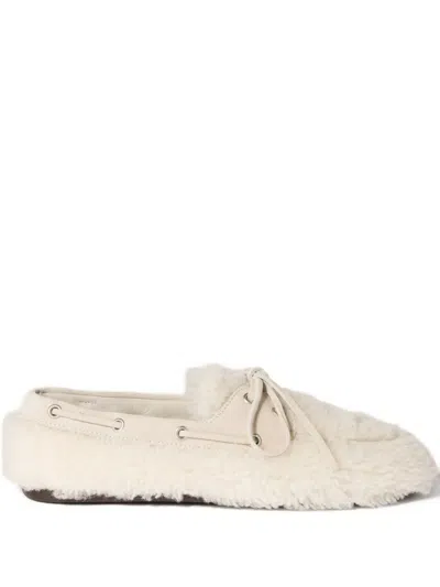 Miu Miu Shearling Loafers In Neutral