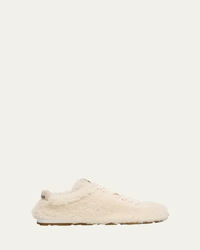 Miu Miu Shearling Low-top Sneakers In Neutral