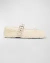 Miu Miu Shearling Mary Jane Ballerina Flats In Naturale
