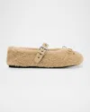 Miu Miu Shearling Mary Jane Ballerina Flats In Neutral