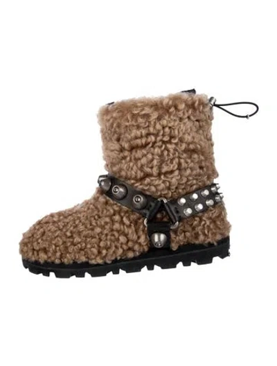 Pre-owned Miu Miu Shearling Patterned Boots In Brown