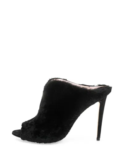 Pre-owned Miu Miu Shearling Peep-toe Ankle Boots In Black