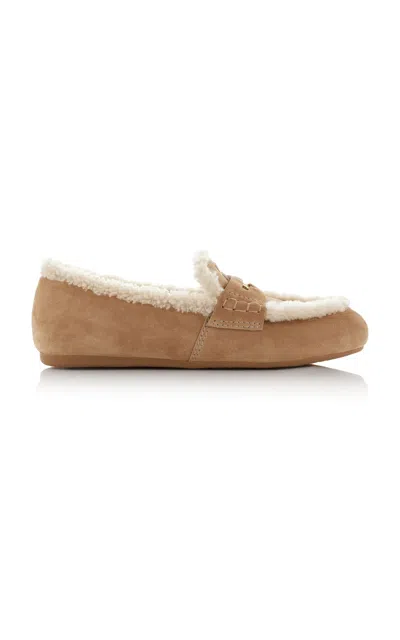 Miu Miu Shearling Penny Loafers In Tan