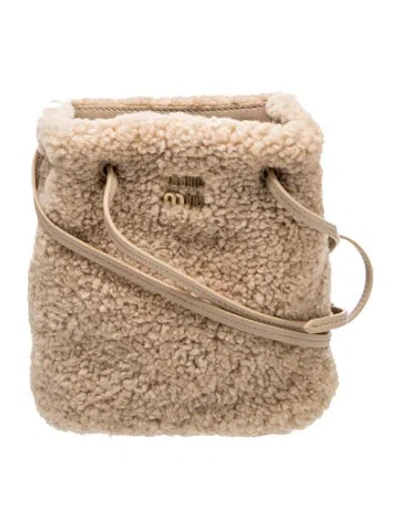 Pre-owned Miu Miu Shearling Pouch 2025 In Neutral