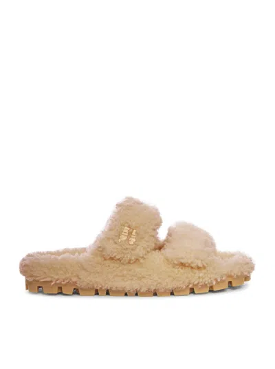 Miu Miu Shearling Sandals In Animal Print