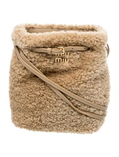 Pre-owned Miu Miu Shearling 'sheep Fur Bucket Bag' In Neutral