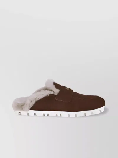 Miu Miu Shearling Slip-ons Leather Detail