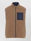 Miu Miu Shearling Texture High Neck Front Pocket Jacket In Brown