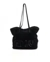Miu Miu Shearling Tote Bag In Black