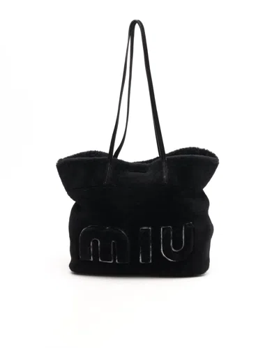 Miu Miu Shearling Tote Bag In Black