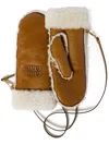 Miu Miu Shearling-trim Mitten Gloves In Brown