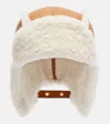 Miu Miu Shearling-trimmed Leather Hat In Sand