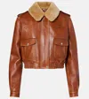 Miu Miu Shearling-trimmed Leather Jacket In Brown