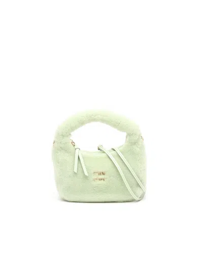 Miu Miu Shearling Wander Hobo Bag In Green