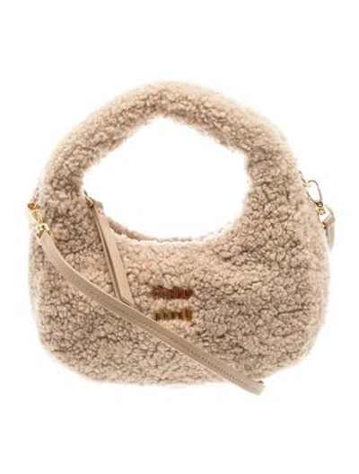 Pre-owned Miu Miu Shearling Wander Mini In Neutral