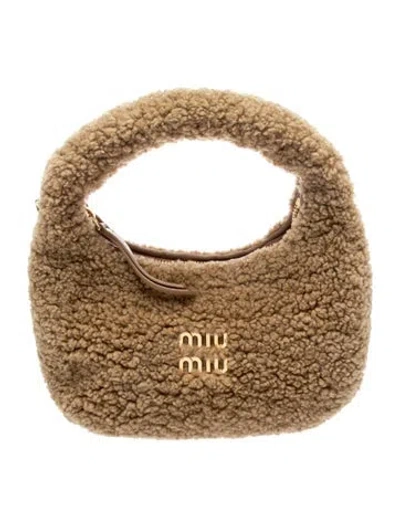 Pre-owned Miu Miu Shearling Wander Mini In Neutral