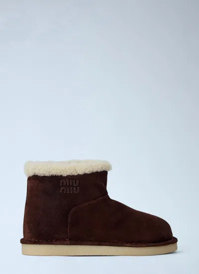 Miu Miu Shearling-lined Suede Ankle Boots In Brown