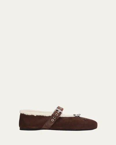 Miu Miu Shearling-lined Suede Mary Jane Ballerina Flats In Animal Print