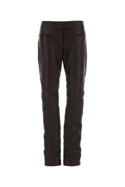 Miu Miu Shearling-style Brown Leather Pant For Women In Multi