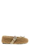 Miu Miu Sheepskin Ballet Flats In Neutral