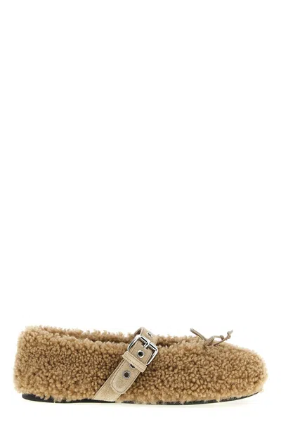 Miu Miu Sheepskin Ballet Flats In Neutral