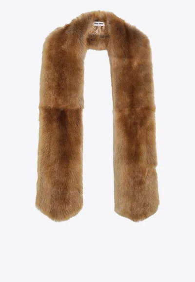 Miu Miu Sheepskin Fur Collar Scarf In Brown