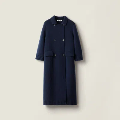 Miu Miu Shetland Wool Cardigan Coat In Blue