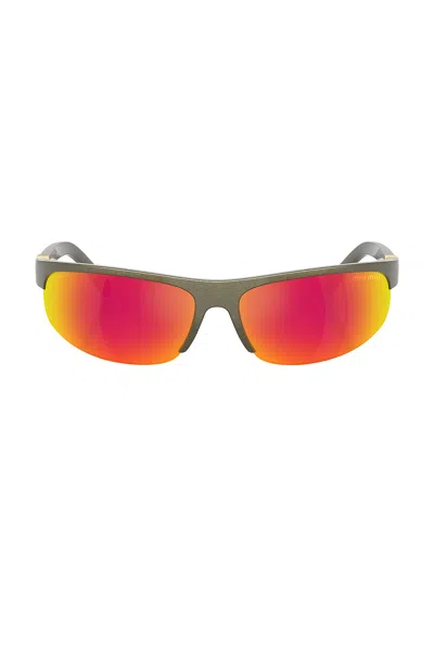 Miu Miu Shield Sunglasses In Kaki Metal