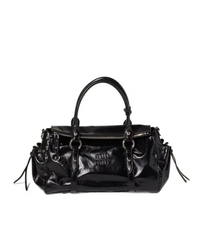 Miu Miu Shiny Leather Handbag In Yellow