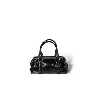 Miu Miu Shiny Leather Handbag In Black