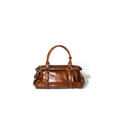 Miu Miu Glossy Leather Handbag In Brown