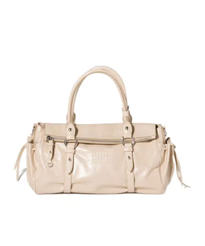 Miu Miu Shiny Leather Handbag In Neutral