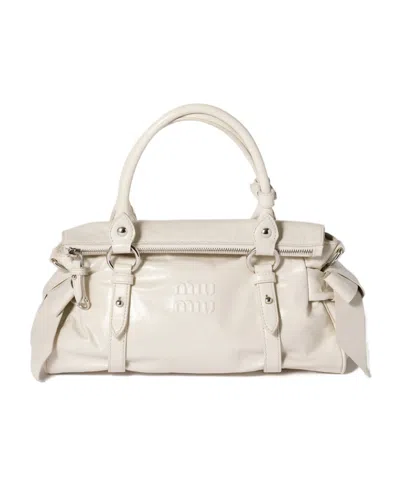 Miu Miu Shiny Leather Handbag In Brown