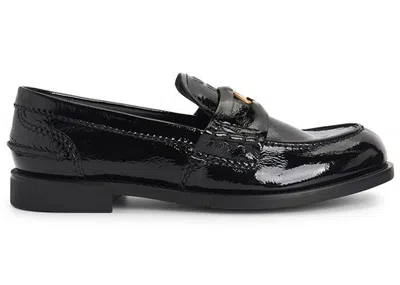Pre-owned Miu Miu Shiny Leather Penny Loafers (women's) Sneakers In Black