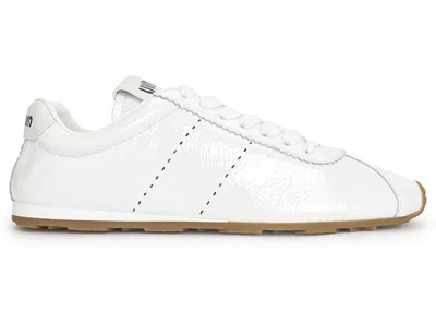 Pre-owned Miu Miu Shiny Leather Plume Sneakers Gum (women's) In White