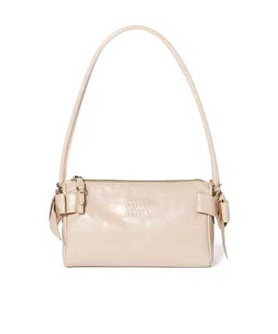 Miu Miu Shiny Leather Pouch In Nude