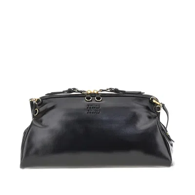 Miu Miu Shiny Leather Pouch With Straps In Black