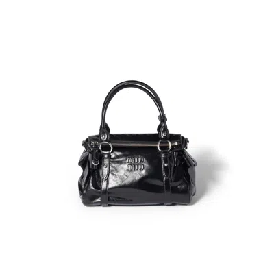 Miu Miu Shiny Leather Top-handle Bag In Black