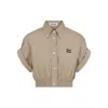 Miu Miu Cropped Green Shirt With Fitted Waist And Rolled Sleeves In Neutral