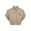 Miu Miu Cropped Green Shirt With Fitted Waist And Rolled Sleeves In Neutral