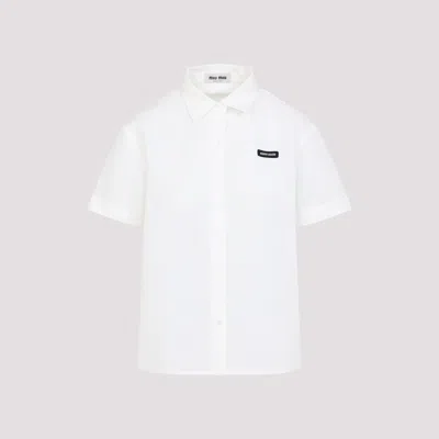 Miu Miu Logo-patch Short-sleeved Shirt In White