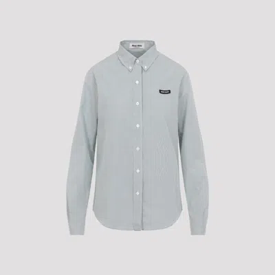 Miu Miu Checkered Long-sleeved Shirt In Green