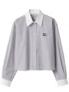 Miu Miu Striped Shirt With Collared Neck And Long Sleeves In Blue