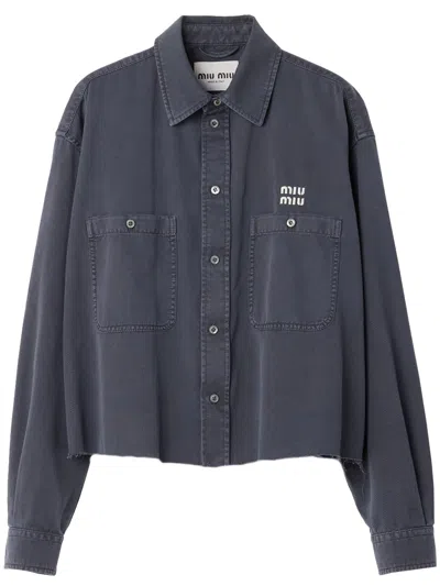 Miu Miu Shirt Chest Pockets Collared Neck Long Sleeves In Blue