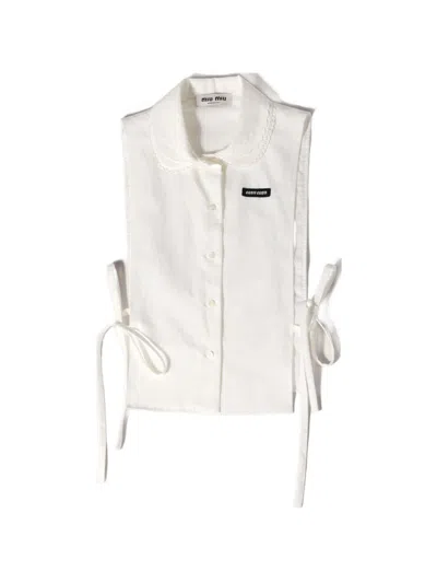 Miu Miu Logo Patch Sleeveless Cropped Shirt In White