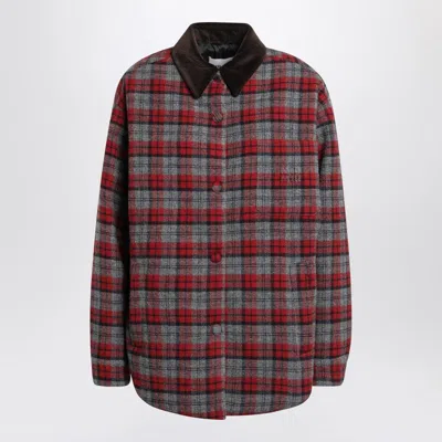 Miu Miu Shirt-style Down Jacket With Slate Grey/red Check Pattern Women In Multi