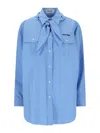 Miu Miu Long-sleeved Poplin Shirt With Scouts Scarf In Light Blue